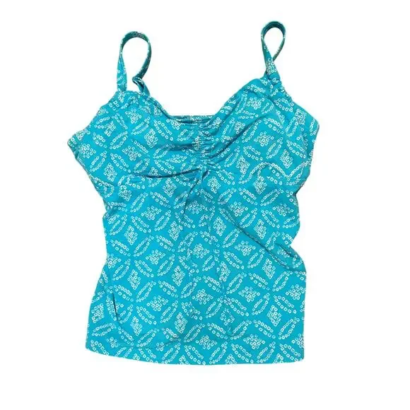 Lands’ End Teal Blue Geometric Tankini Top Swim 6 DD Pool Party Summer Modest - Picture 2 of 7